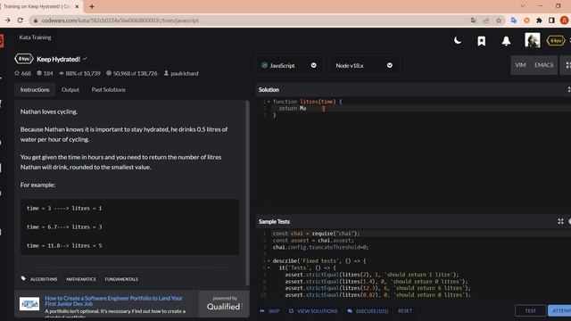 Как решить задачу Keep Hydrated! ? / Codewars JavaScript 8kyu смотреть онлайн