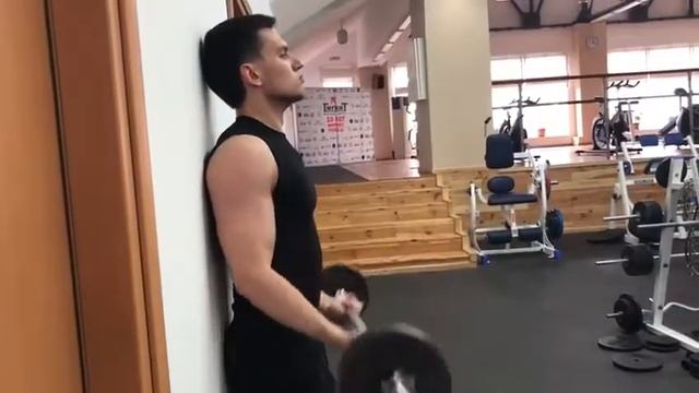 Подъем штанги на бицепс у стены