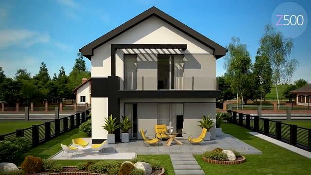 Компактный двухэтажный дом для узких участков z372 от Z500 смотреть онлайн