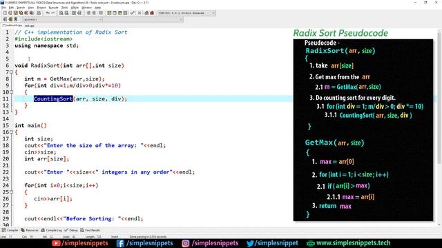 Radix Sort Sorting Algorithm (C++ Program) | Part - 3 | Sorting Algorithms - DSA смотреть онлайн