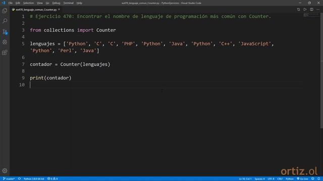 Python - Ejercicio 470: Encontrar el Nombre del Lenguaje de Programación Más Común con Counter смотреть онлайн