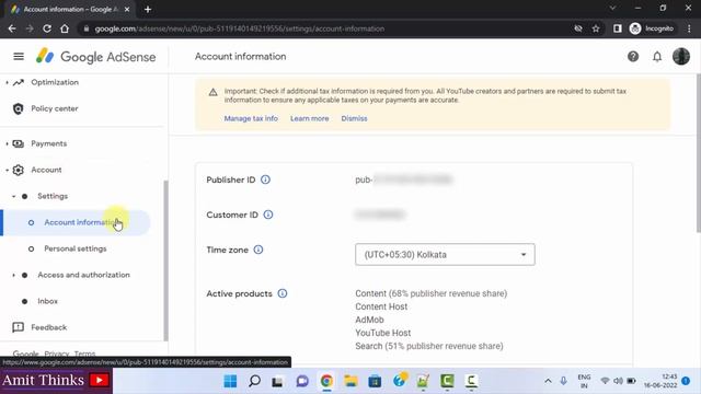Find Google AdSense Customer ID and Publisher ID in Hindi | 2022 | Amit Thinks смотреть онлайн