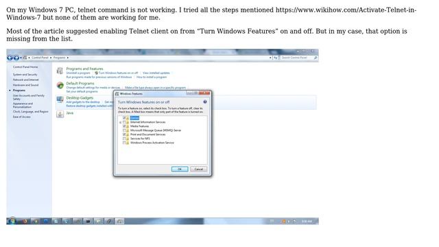 Telnet client is missing in Windows 7 features turn on and off смотреть онлайн