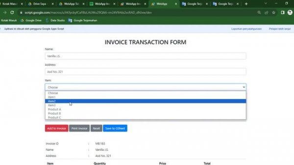 WebApp Apps Script - INVOICE | Dynamic Input | Save to Google Sheet | Add PAYMENT (Member)