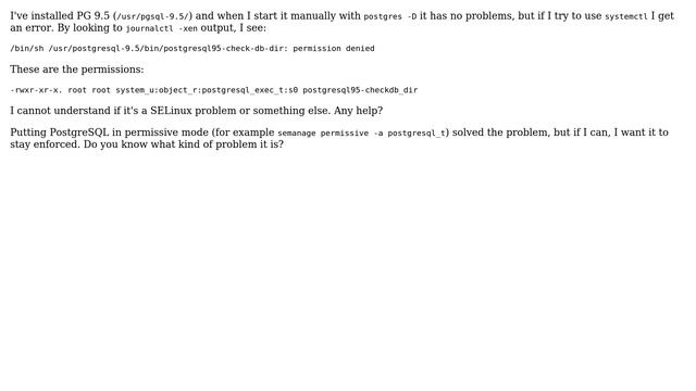 Unix & Linux: Failed to start PostgreSQL 9.5 with systemctl - SELinux смотреть онлайн