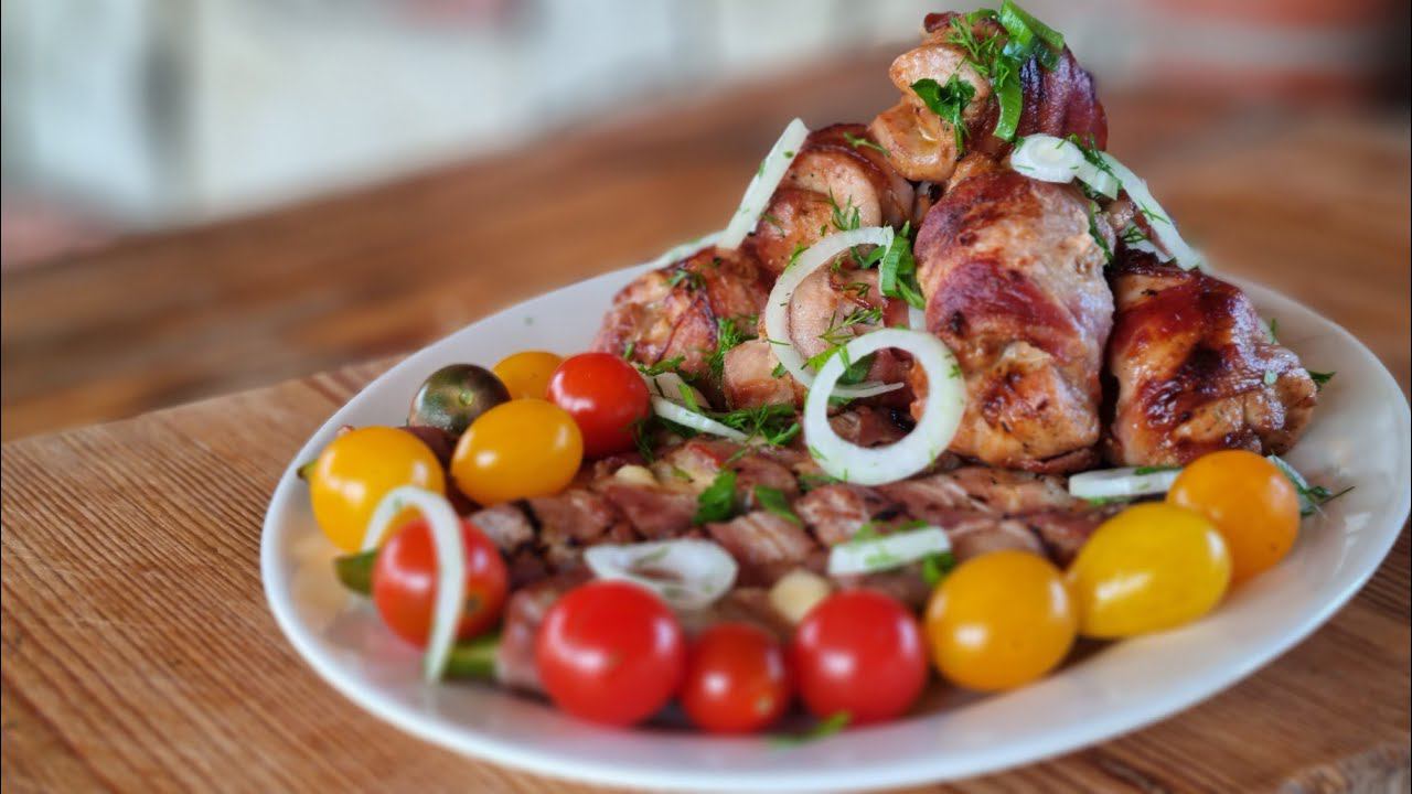 Шашлык из индейки в беконе.Turkey meat in bacon смотреть онлайн