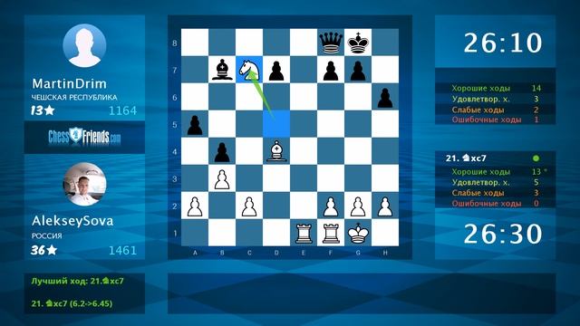 Анализ шахматной партии: AlekseySova - MartinDrim, 1-0 (по ChessFriends.com) смотреть онлайн