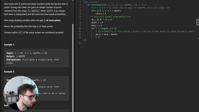 Demystifying Dynamic Programming: Solution to LeetCode's '837. New 21 Game' in Python смотреть онлайн