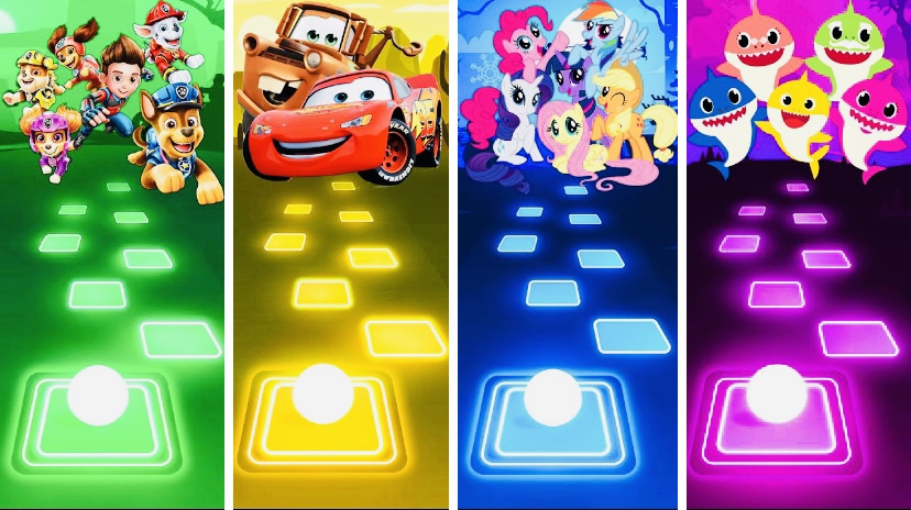 Paw Patrol Team vs Cars Team vs My Little Pony Team vs Baby Shark Team - Tiles Hop EDM Rush смотреть онлайн