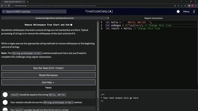 JavaScript Regular Expressions: Remove Whitespace from Start and End | FreeCodeCamp смотреть онлайн
