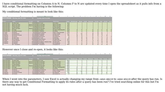 Excel 2013: Conditional Formatting changes after Query has run смотреть онлайн
