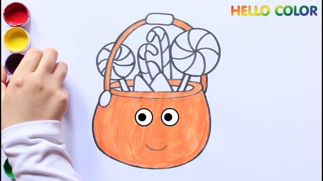 How to draw Halloween Candy Bucket | Basket of Sweets, step by step easy for Kids. Trick or treat смотреть онлайн