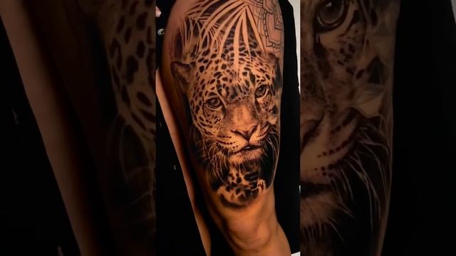 Realistic Leopard Tattoo Black and Grey смотреть онлайн