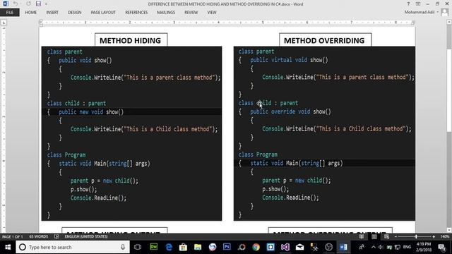 DIFFERENCE BETWEEN METHOD HIDING AND METHOD OVERRIDING IN C# смотреть онлайн