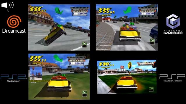 Crazy Taxi (Dreamcast vs Gamecube vs PS2 vs PSP) comparison смотреть онлайн