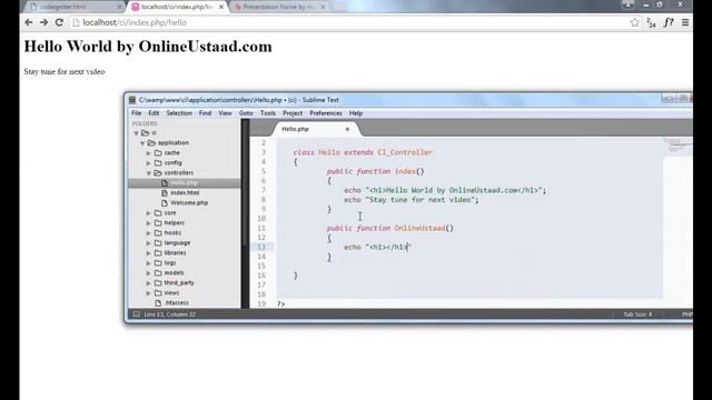 Codeigniter PHP Tutorials in Hindi Part 5 First Script Hello World смотреть онлайн