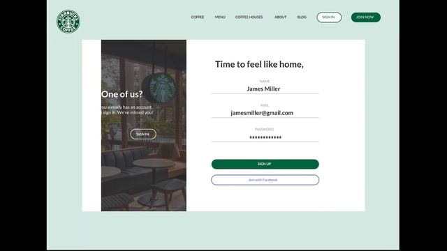 Анимация формы регистрации/входа в личный кабинет на сайте Starbucks смотреть онлайн