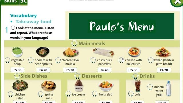 Excel 6 module 5 p58 Paulo`s Menu Vocabulary смотреть онлайн