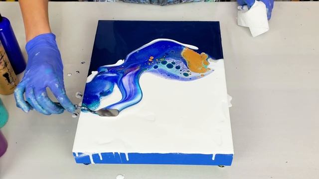Splash of OCEAN - Beautiful Acrylic Pour Painting - Payne’s Gray & Gold - Fluid Art- Acrylic Pourin смотреть онлайн