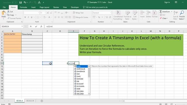 Create A Timestamp In Excel With A Formula смотреть онлайн