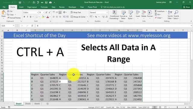 Excel Shortcut To Select All Data - Ctrl A смотреть онлайн