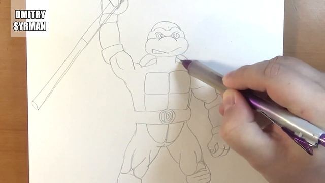 How To Draw Ninja Turtles, Donatello, Как нарисовать черепашек ниндзя