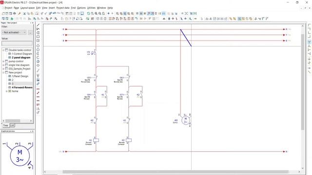 Forward Reverse control schematic diagram in EPLAN смотреть онлайн
