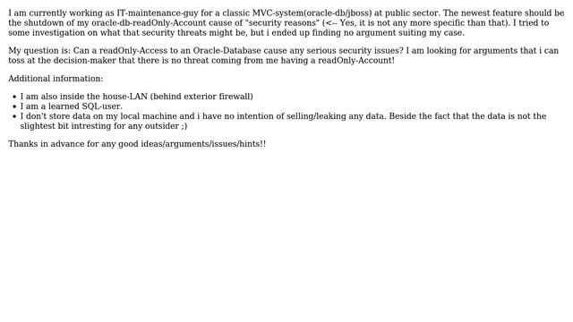 Databases: Are there security-issues with a read-only-account on Oracle-DBs? смотреть онлайн
