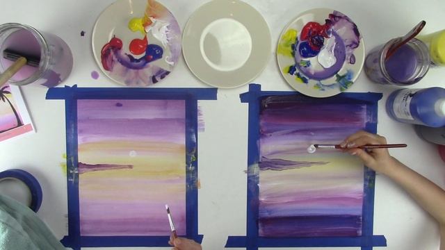 How To Paint a Sunset with Palm Trees --Art Lesson for Kids смотреть онлайн