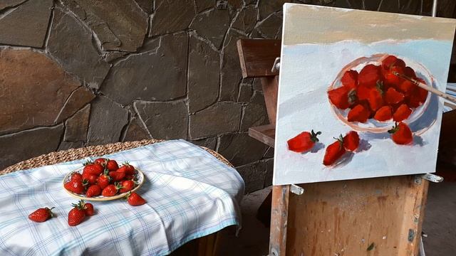 Как написать клубнику масляными красками. How to draw strawberries with oil paints. смотреть онлайн