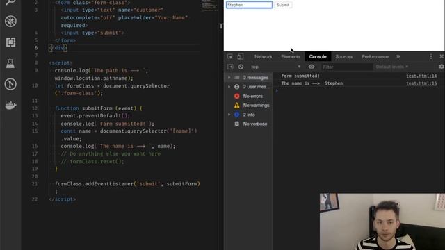 HTML Forms - event.preventDefault() and HTMLFormElement.reset() смотреть онлайн
