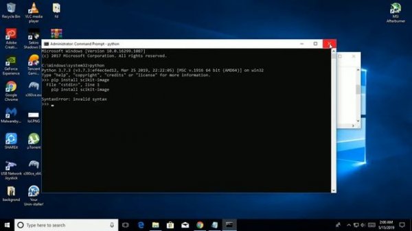 pip install scikit-image SyntaxError: invalid syntax fix