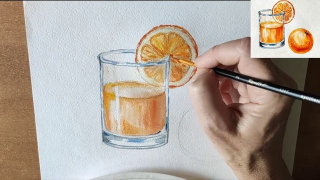 Нарисуем апельсин и стакан с соком акварелью // watercolor painting tutorial: glass of orange juice смотреть онлайн