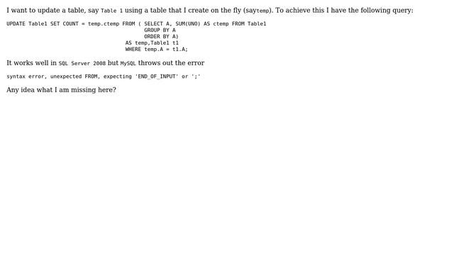 MySQL UPDATE statement using a table created on the fly смотреть онлайн