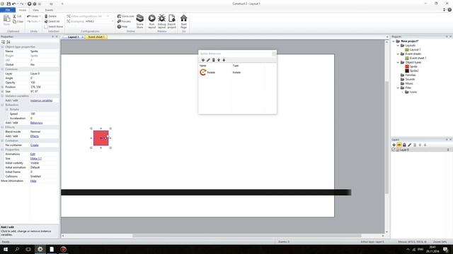 Construct 2 | Создание обьектов и простых поведений.