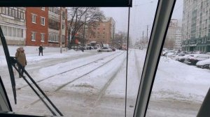 Трамвай Львёнок в Ижевске. Вид из кабины. Маршрут №10.