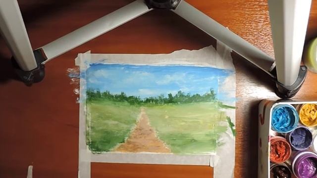 Тропинка в деревне и столбы|| Урок гуашью|| Нарисуют все! смотреть онлайн