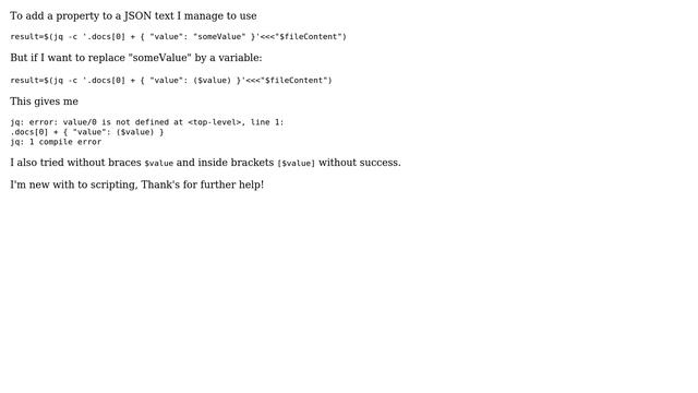 bash add property using variable with jq смотреть онлайн