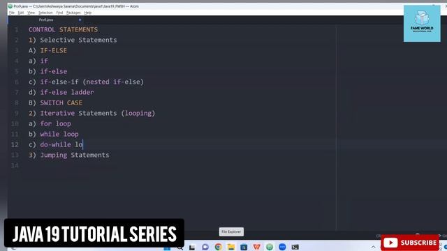 #16 - Java 19 Series | Control Statements Introduction @FAMEWORLDEDUCATIONALHUB смотреть онлайн