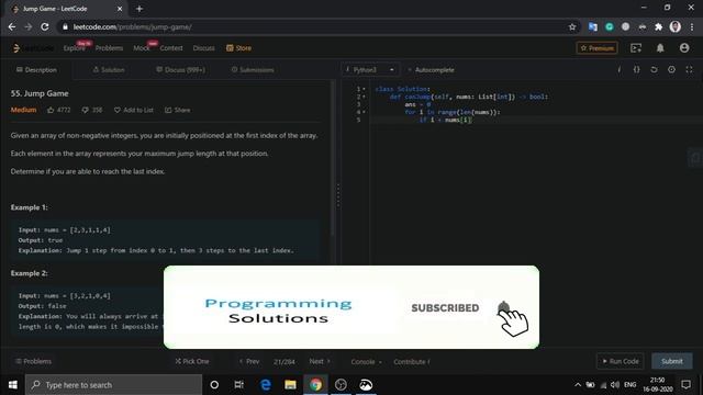 Jump Game Leetcode Solution | Python смотреть онлайн