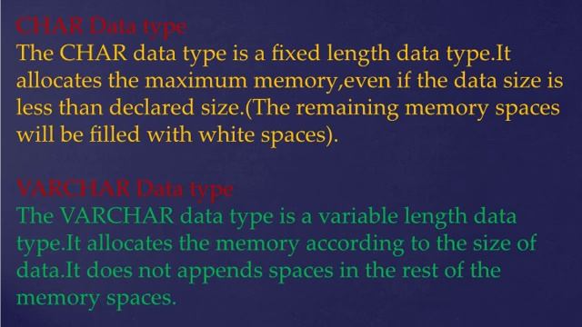 Difference between CHAR and VARCHAR in SQL смотреть онлайн
