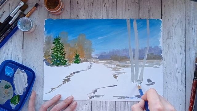 Весенний пейзаж | Быстрая зарисовка гуашью смотреть онлайн