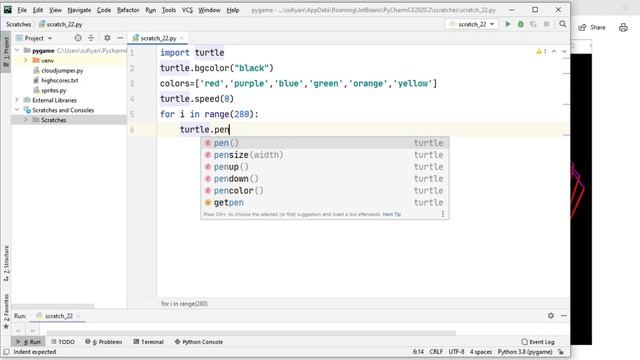 Rainbow Benzene with Python Turtle| Python Turtle Graphics Tutorial#8| Draw designs in python turtl смотреть онлайн