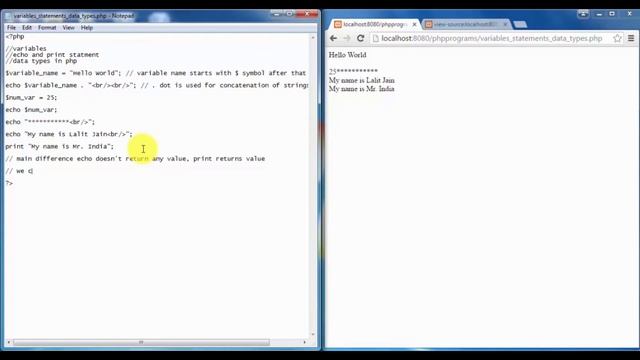 5 Variables | Datatypes | Echo | Print Statement - Php Tutorial for Beginners смотреть онлайн