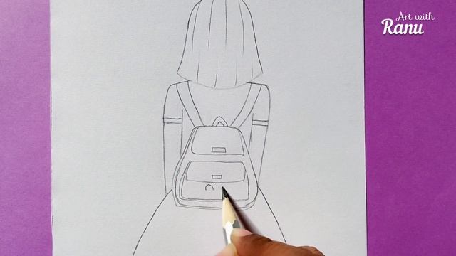 How to draw a girl with school bag for beginners ? girl drawing ? easy girl drawing смотреть онлайн