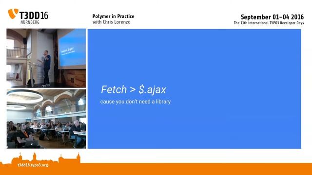T3DD16 Polymer in Practice with Chris Lorenzo - TYPO3 Developer Days 2016 Nuremberg смотреть онлайн