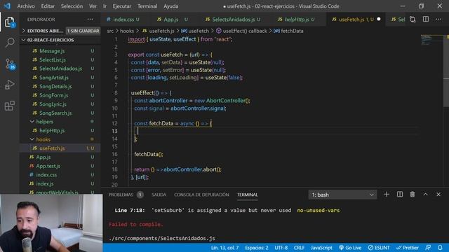 Curso React: 43. Selects Anidados: Hook personalizado para peticiones Fetch ( 2 / 3 ) - jonmircha смотреть онлайн