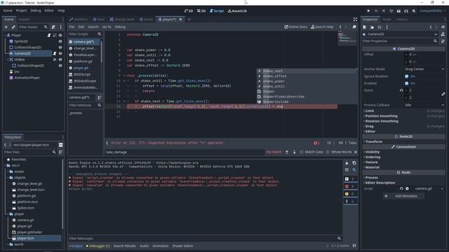 Godot туториал. Тряска камеры смотреть онлайн