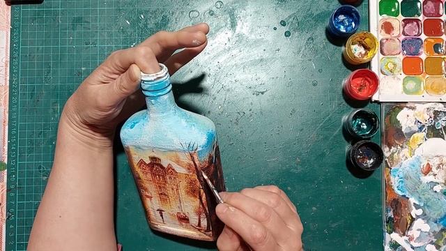 Мастер класс декорирования бутылки "Старый город". Master Class Bottle Decoration "Old Town" смотреть онлайн