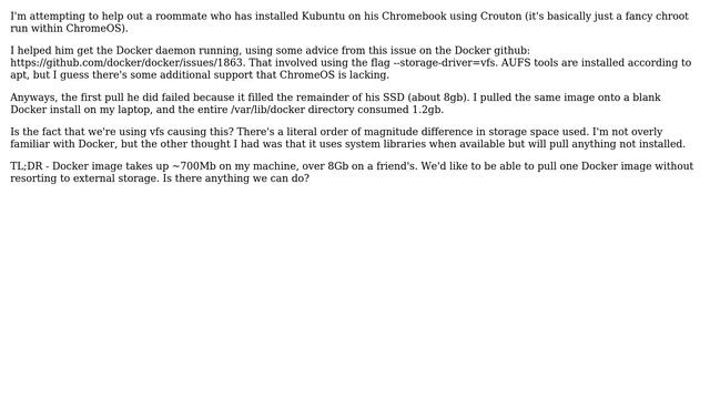 Unix & Linux: Docker in Crouton - VFS consuming astronomical amounts of space смотреть онлайн